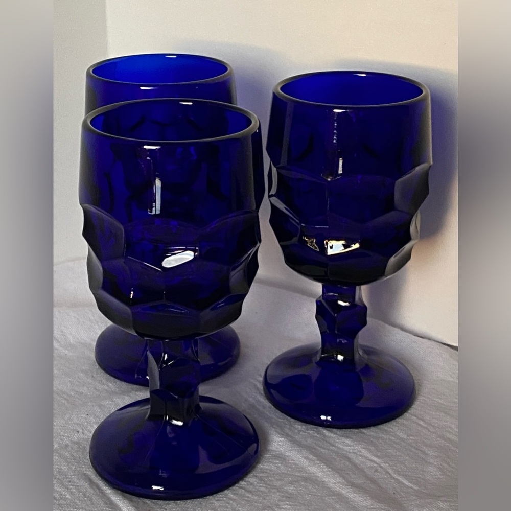 Vintage MCM 70s Viking Georgian Cobalt Blue 4oz Glasses Goblets Cordials Lot-3